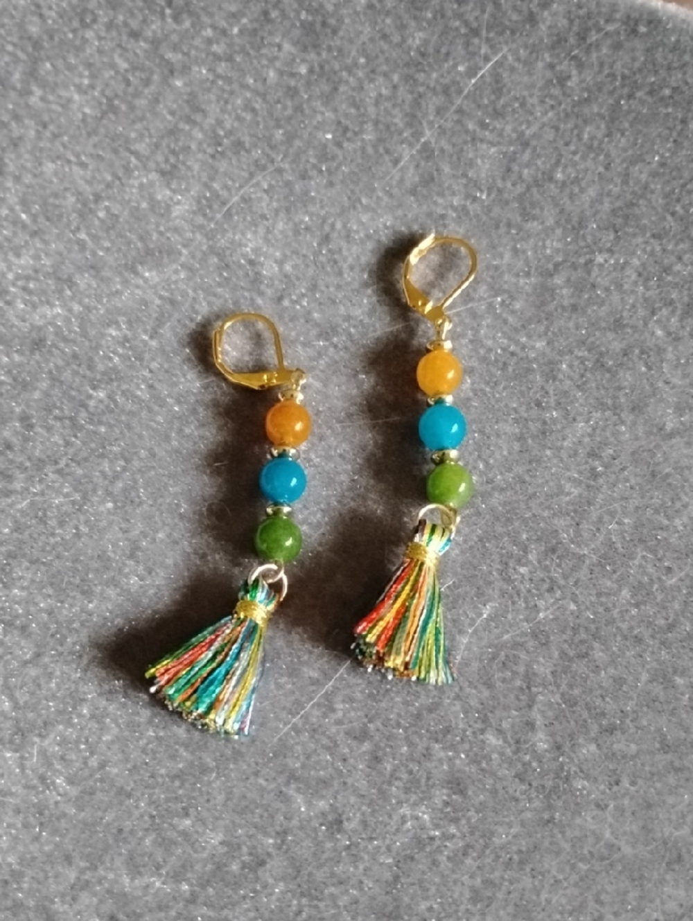 Hand Crafted Multicolor Quartz Bead Tassel Drop Earrings